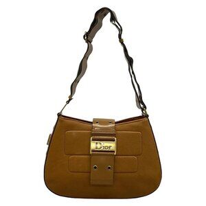 Auth DIOR/ChristianDior Street Chic Brown Leather Shoulder Bag